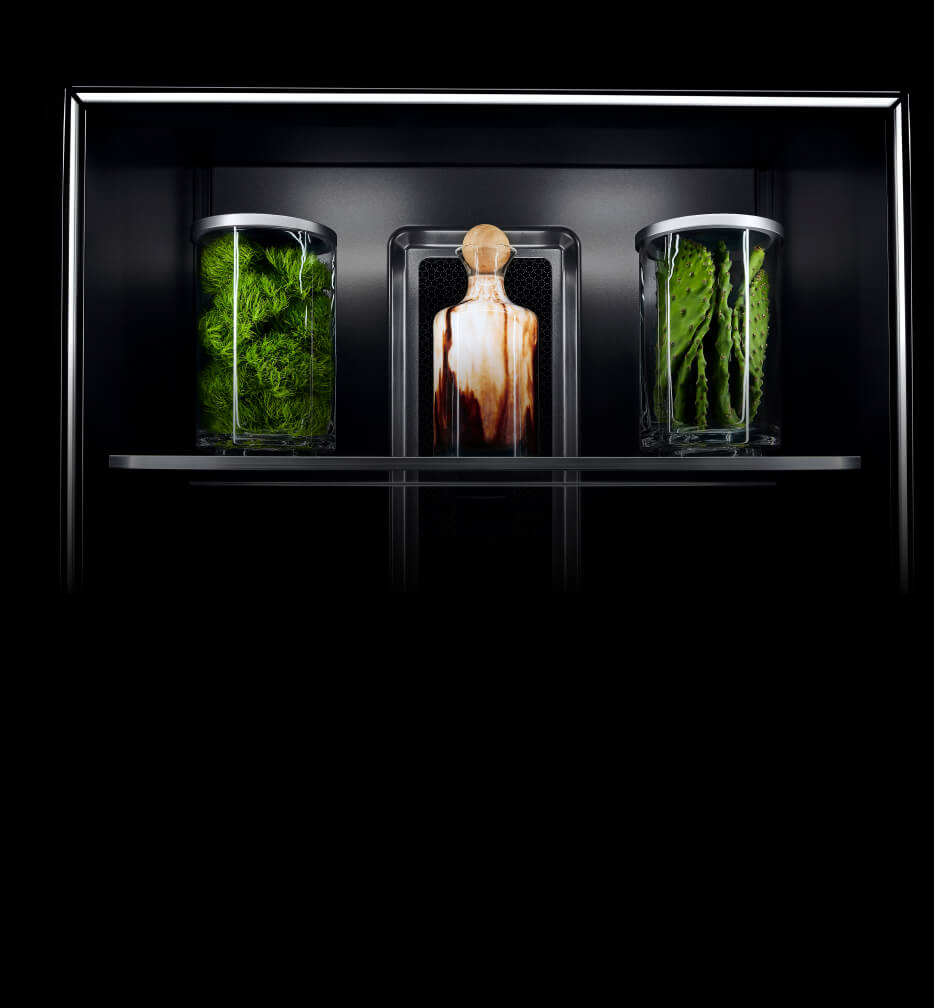 The interior of a column showing the lighting along the perimeter.